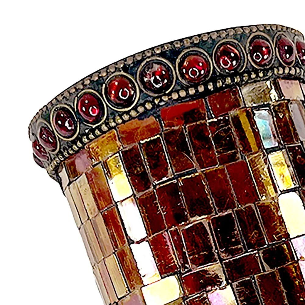 Bombay Co. Vintage Burgundy Mosaic Tudor-Style Tea Light Lamp